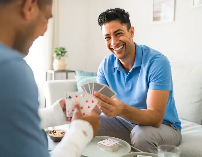 Friendly companionship during recovery, playing cards